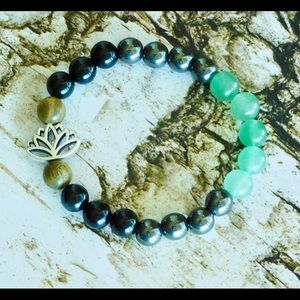 Stress Relief Healing Crystal Bead Bracelet Silver Lotus Green Black Hematite
